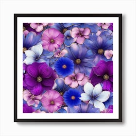 Purple And Blue Flowers 2 Art Print