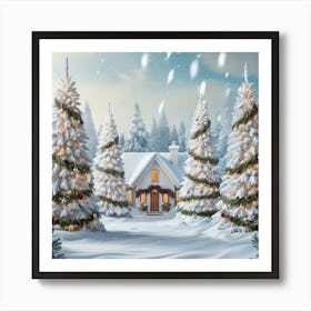 Christmas House In The Snow Art Print