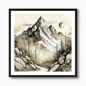 Firefly An Illustration Of A Beautiful Majestic Cinematic Tranquil Mountain Landscape In Neutral Col (43) Art Print