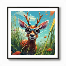 Deer In Glasses 2 Art Print