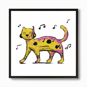 Cat With Music Notes Art Print