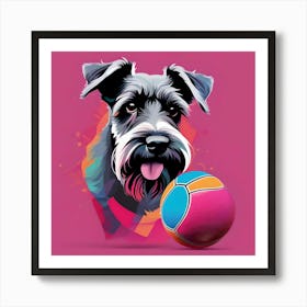 Schnauzer Dog Puppy Running After The Ball Art Print