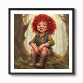 S 384151450 Gs 7 Is 30 U 0 Oi 0 M Sdxl Cute Gnome Girl, Red Curly Hair, From The Woods, Vibrant, Adorable, Playful, Lush, Joyful, Detailed Art Print