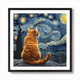 Starry Night Cat 6 Art Print