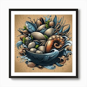 Seafood In A Bowl,Bounty of the Sea Art Print