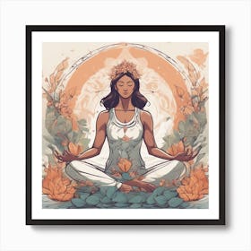 A Serene Depiction Of A Yoga Pose, Surrounded By Elements Of Nature (E Art Print