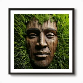 Firefly Weathered, Furrowed, Face, Grass, Wood, Nature, Texture, Sculpture, Organic, Earthy, Aged, W (1) Art Print