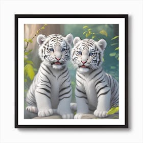 White Tiger Cubs 3 Art Print