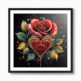 Heart and beautiful red rose 6 Art Print