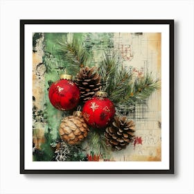 Vintage Christmas Mixed Media 1 Art Print