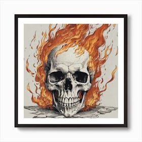 Skull On Fire Art Print