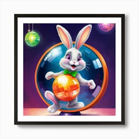 Rabbit In A Disco Ball Art Print