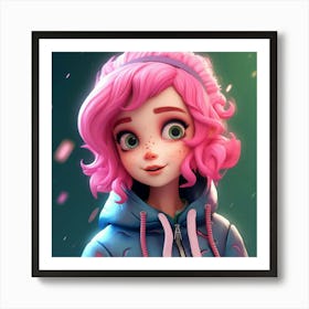 Girl With Pink Hair Art Print