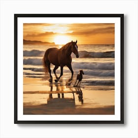 Horse And Foal On The Beach Art Print