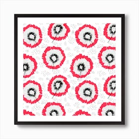 Red Gray Flower Fringes Polka Dot Art Print