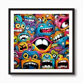 Colorful Cartoon Monsters Art Print