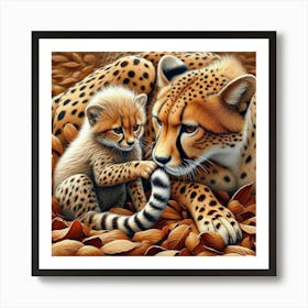 Cheetah And Cub Art Print