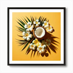 Tropical Flowers On A Yellow Background Art Print