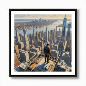 Ghost in the Machine: A Worker Amidst the Urban Colossus New York Art Print