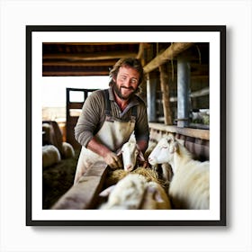 Farmer With Sheep Art Print