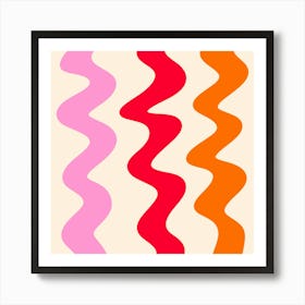 Squiggly Lines pink, red and orange Art Print