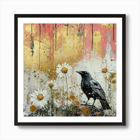 Crow On Daisies Art Art Print