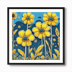 Yellow Flowers In The Meadow Art Print