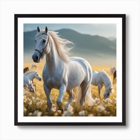 White Horses In The Field Art Print