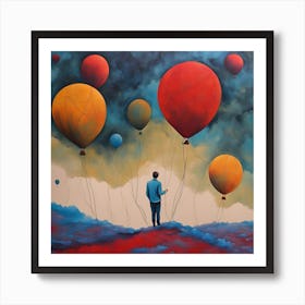 Man With Balloons wallart colorful print abstract poster art illustration design texture for canvas Art Print