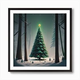 Christmas Tree In The Forest Art Print