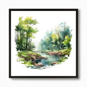 Watercolor Landscape In The Forest Art Print