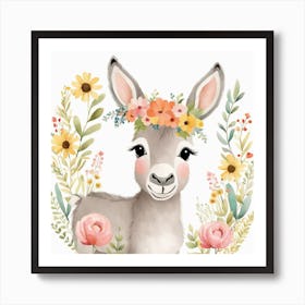 Floral Baby Donkey Nursery Illustration (10) Art Print