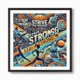 Fitness Motivation Printed Art An Energizing Illustration Of Dynamic Figures In Motion With Motivational Quotes, Perfect For Inspiring Strength And Wellness In Any Space Printed Art Art Print