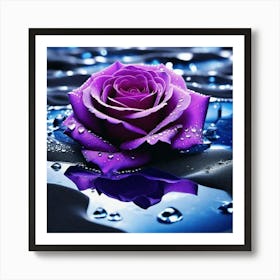 Purple Rose With Water Droplets Art Print