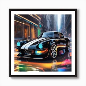 Black Sports Car In The City Art Print