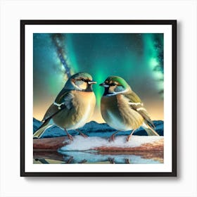 Firefly A Modern Illustration Of 2 Beautiful Sparrows Together In Neutral Colors Of Taupe, Gray, Tan (73) Art Print