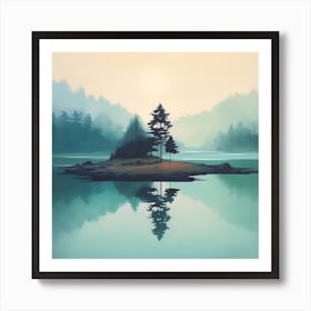 Island In The Mist Calming Landscape Painting Art Print