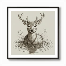 Deer In Water 3 Art Print