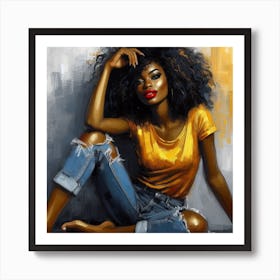 Afro Girl In Jeans Art Print