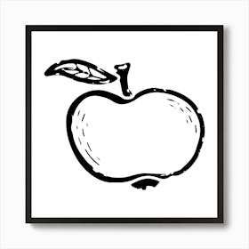 Apple. Ink texture doodle. Black and white illustration, Bauhaus Art Print