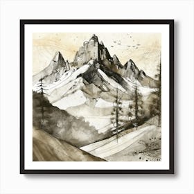 Firefly An Illustration Of A Beautiful Majestic Cinematic Tranquil Mountain Landscape In Neutral Col (42) Art Print