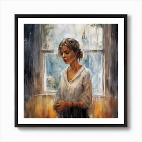 Grieving women crying by her window Art Print