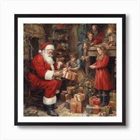 Santa préparing his gift Art Print