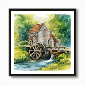 Watermill Watercolor Painting Art Print