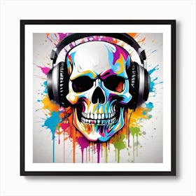 Skull With Headphones 24 Art Print