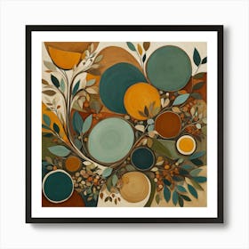 'Circles', Floral Pattern, Abstract Piece With Organic Shapes And Earthy Colors art print Art Print