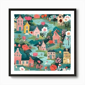 Spring City Seamless Pattern Art Print 2 (1) Art Print