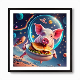 Pig Space Chicken Art Print