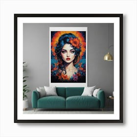 Woman With Flowers In Her Hair Art Print