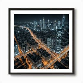 Aerial View Of City At Night Art Print